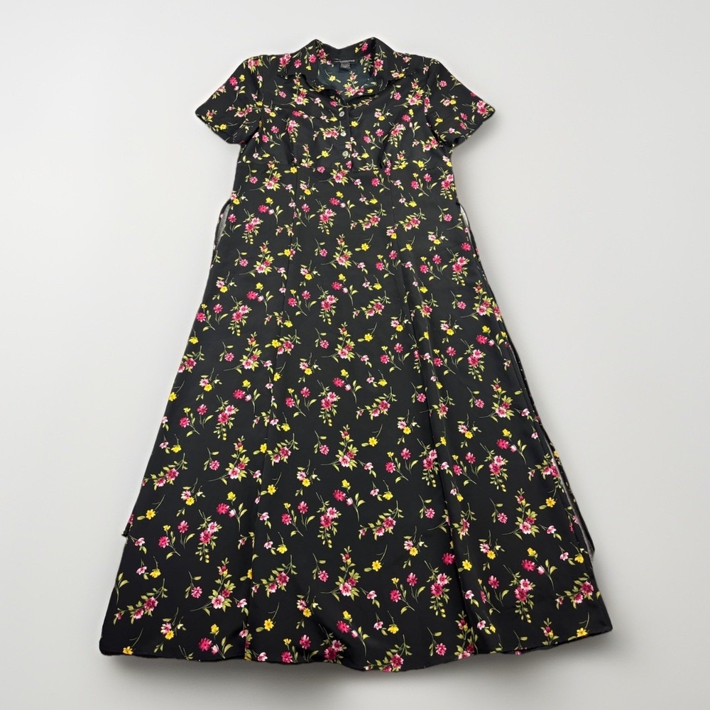 VTG IMPRESSIONS Womens S Tie Back Short Sleeve Floral Maxi Dress Cottagecore 90s